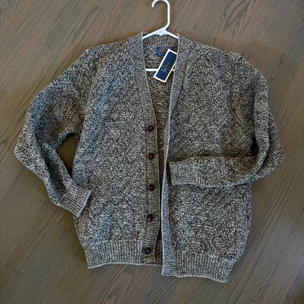 Vintage Pendleton Grey 100% Virgin Wool Cardigan Sweater Men's Size L NWT